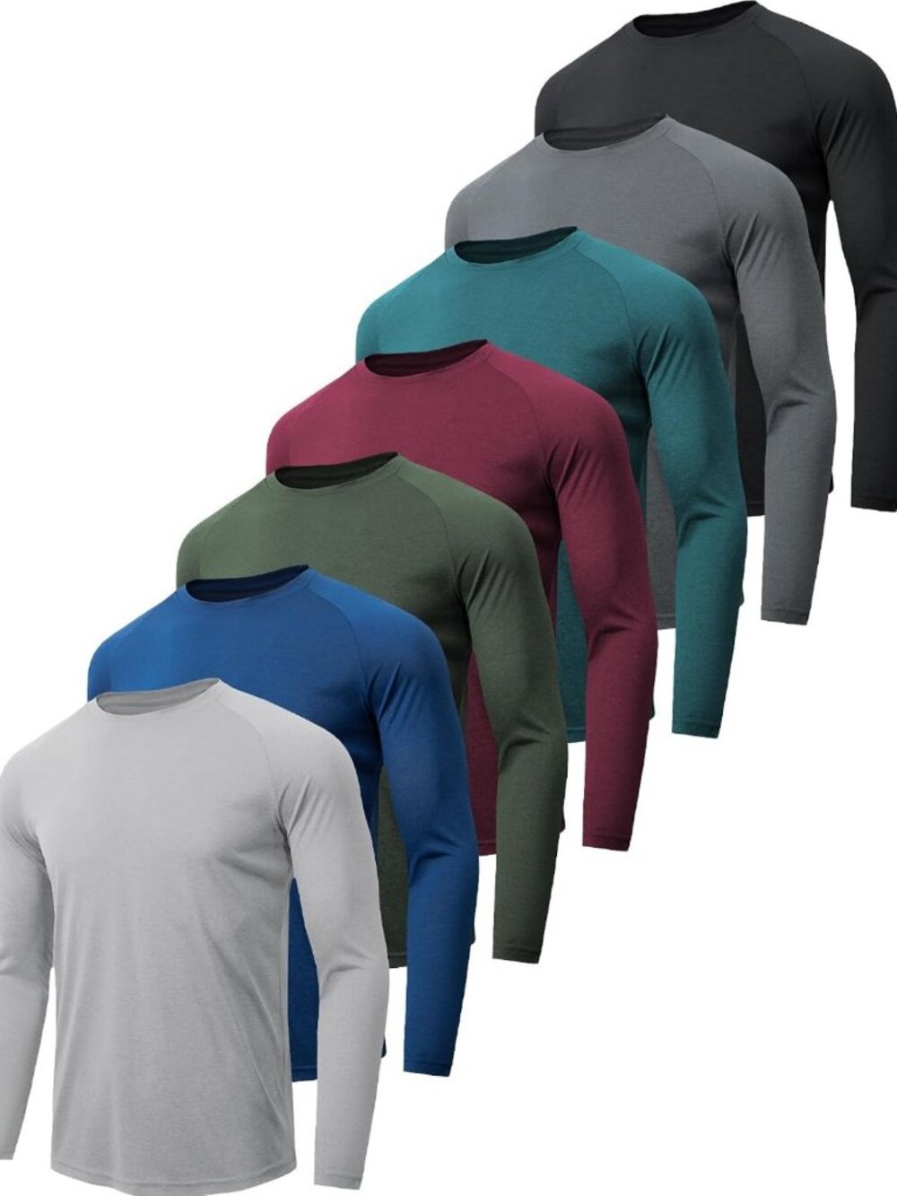 7-Pack Men's Long Sleeve Shirts - Sun Protection, Quick Dry, Casual Wear